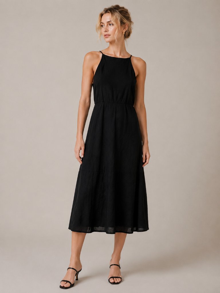 2/$30 Zara High Neck Midi Dress Spaghetti Strap Black Xs #8730